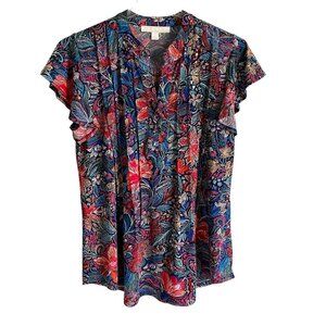 Juniper + Lime Dotted Floral Lace Up Short Sleeve Top Size Small